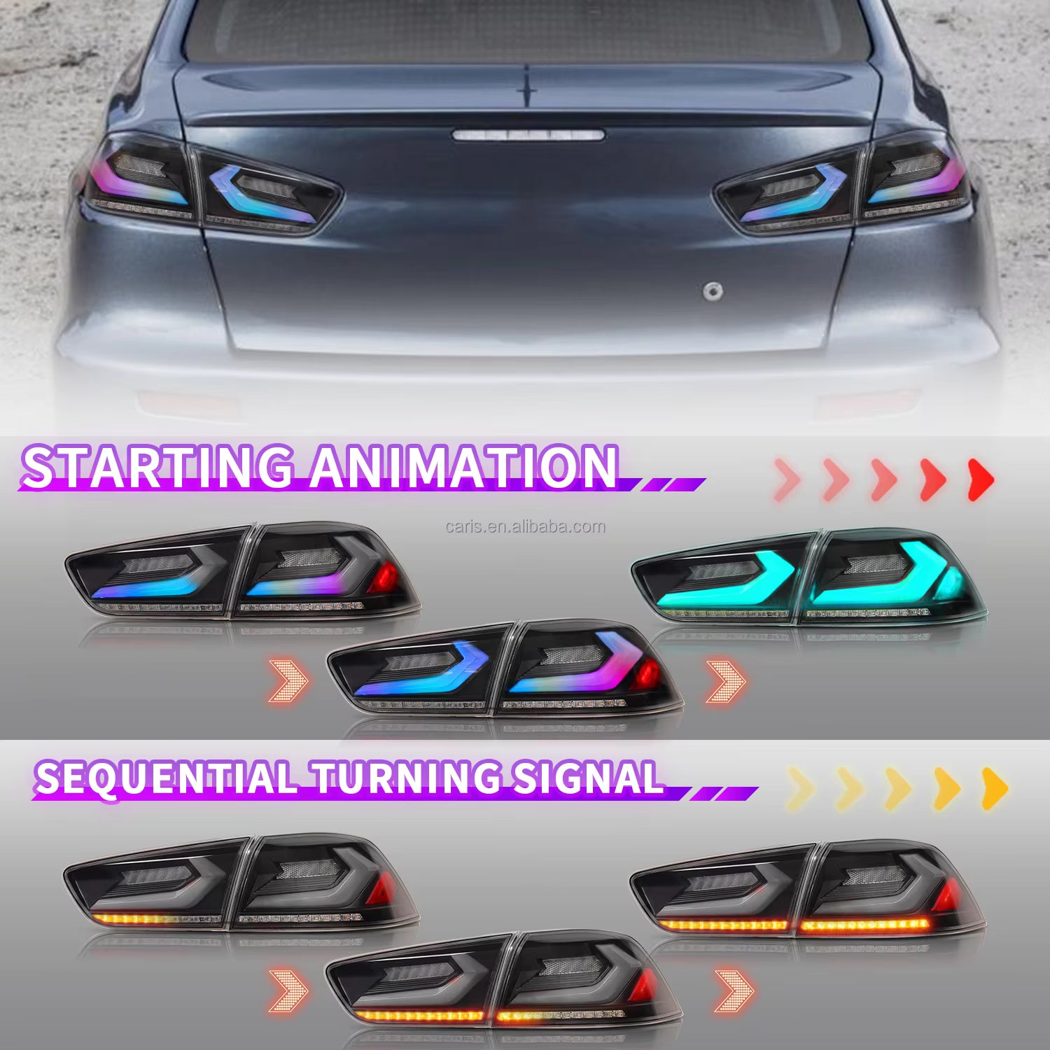 Archaic RGB Full LED Tail Lights for 2008–2018 Mitsubishi Lancer