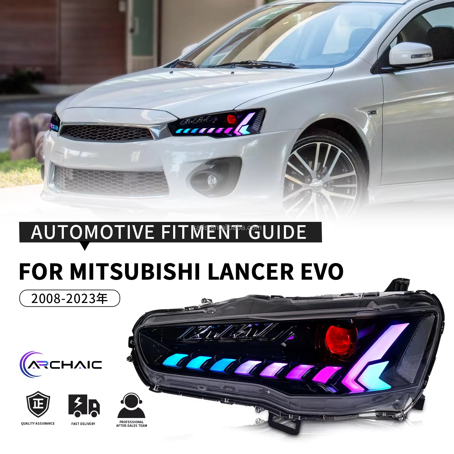Archaic RGB Full LED Headlights for Mitsubishi Lancer (2008–Up)