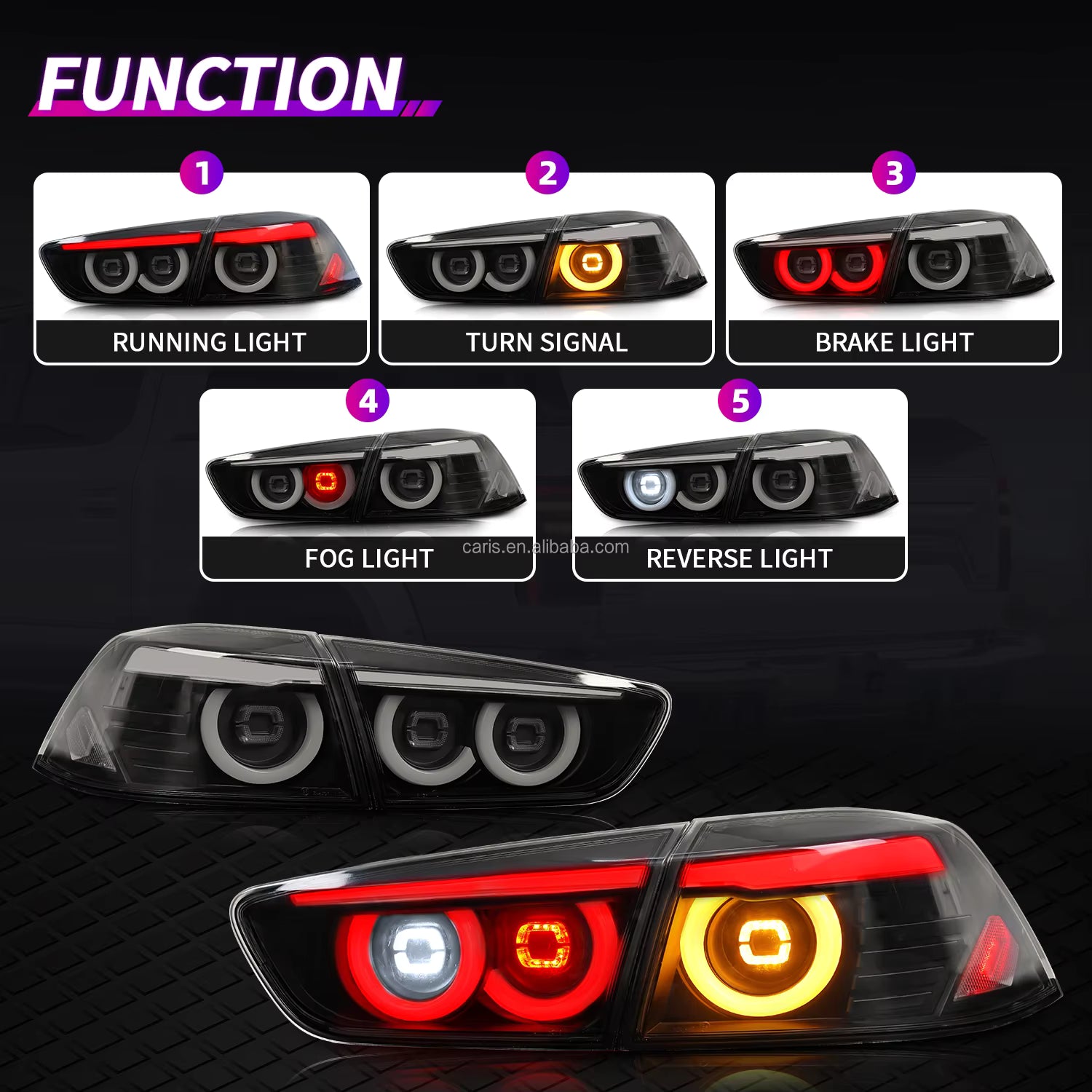Archaic JDM Full LED Tail Lights for 2008–2018 Mitsubishi Lancer