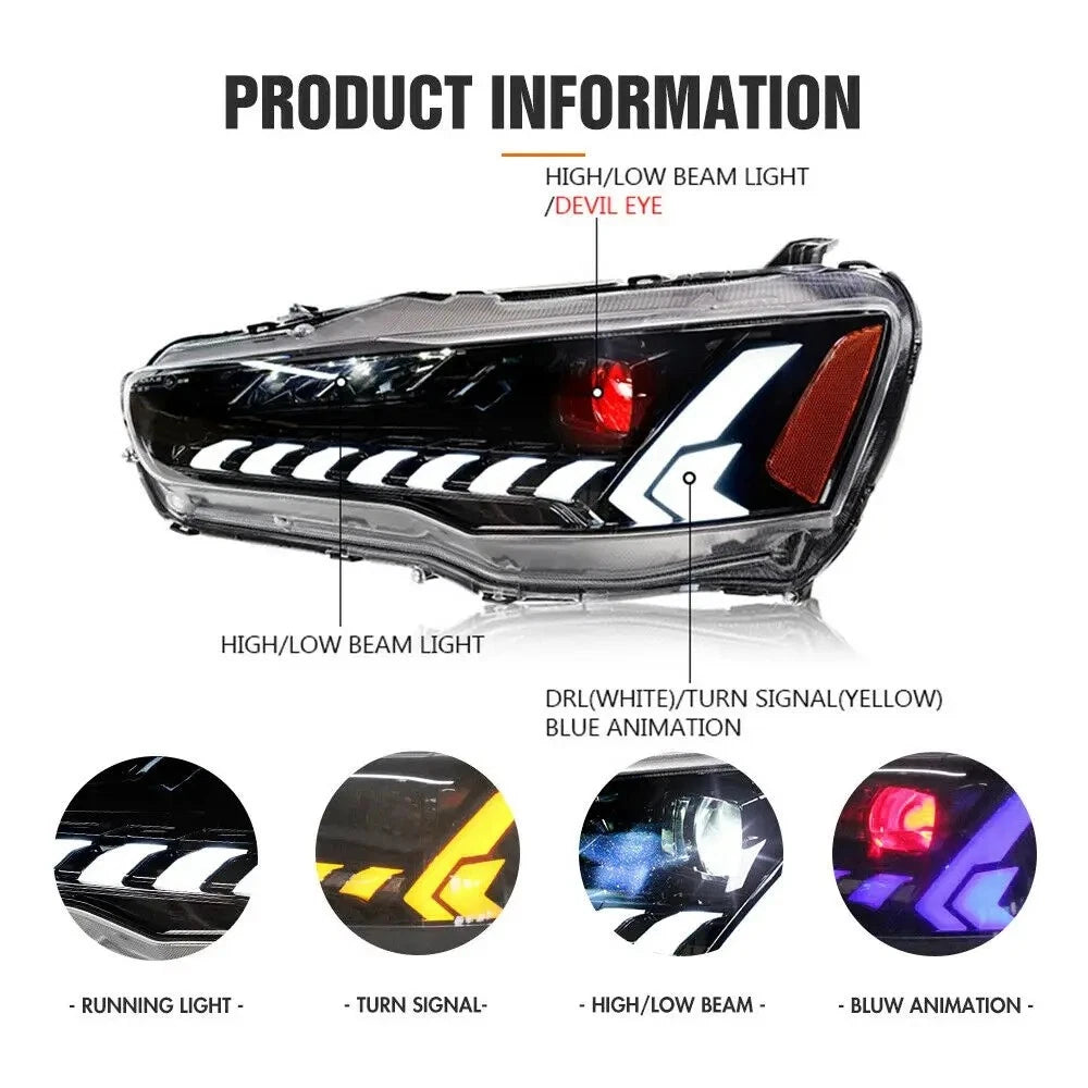 Demon Eye LED Projector Headlight For Mitsubishi Lancer 2008-2017