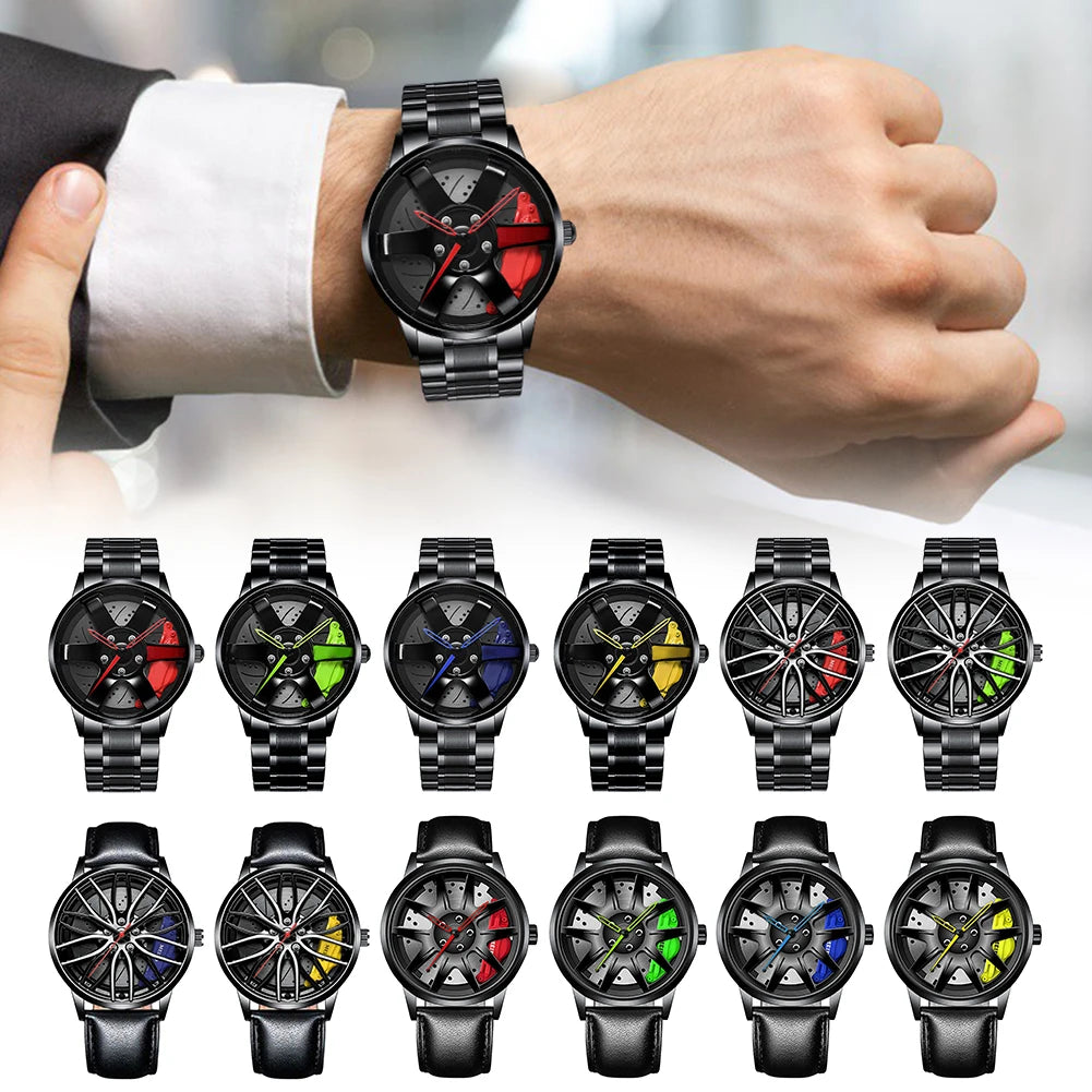 Car Wheel Watch With Leather Strap For Men Multifunctional Business Male Clock Running Climbing Fishing Sports Watch Car Watch