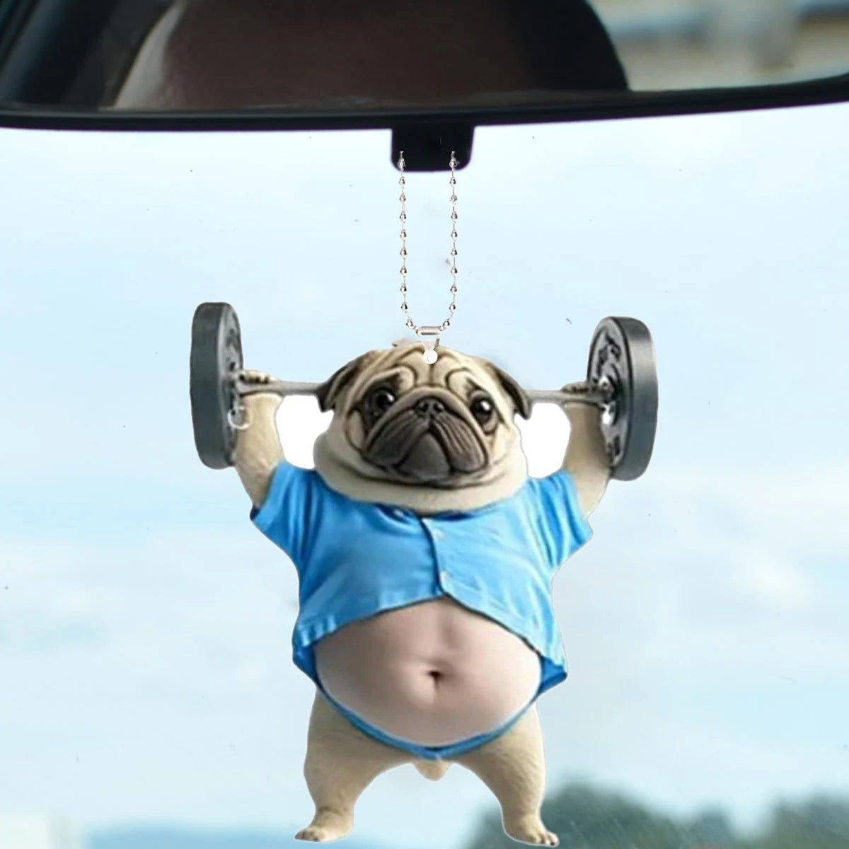 Adorable Pug Acrylic Rearview Mirror Pendant – 2D Cute Puppy Car Ornament & Keychain Charm