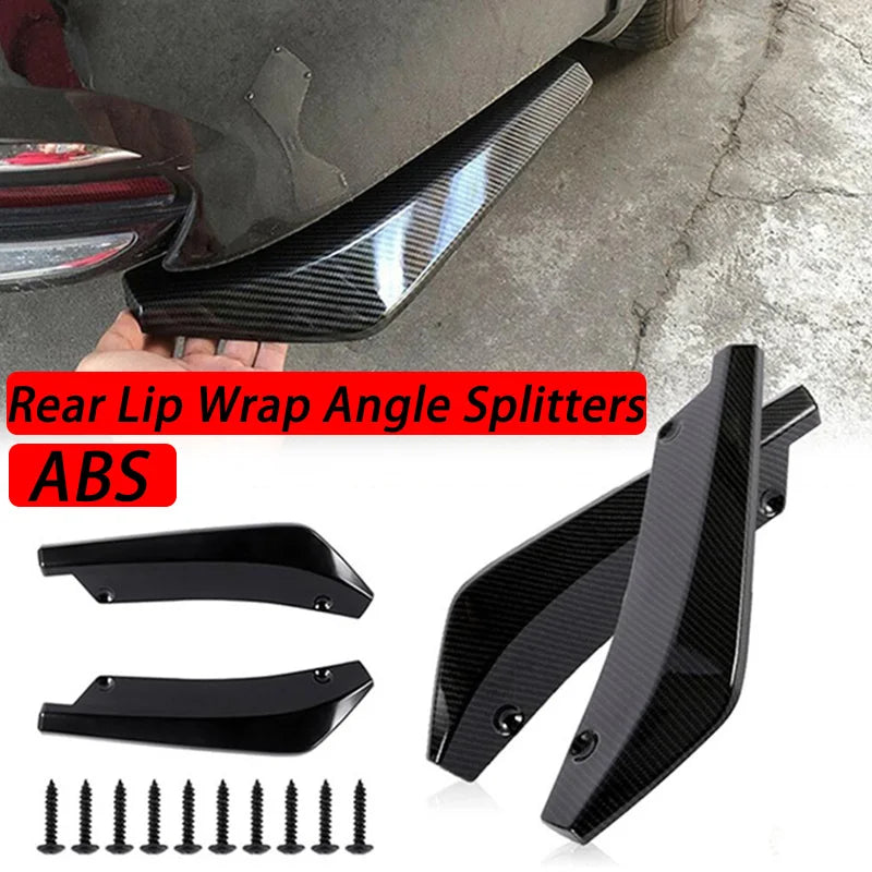 2pcs Universal Car Rear Bumper Lip Diffuser Splitter Spoiler Scratch Protector Black/Carbon Fiber