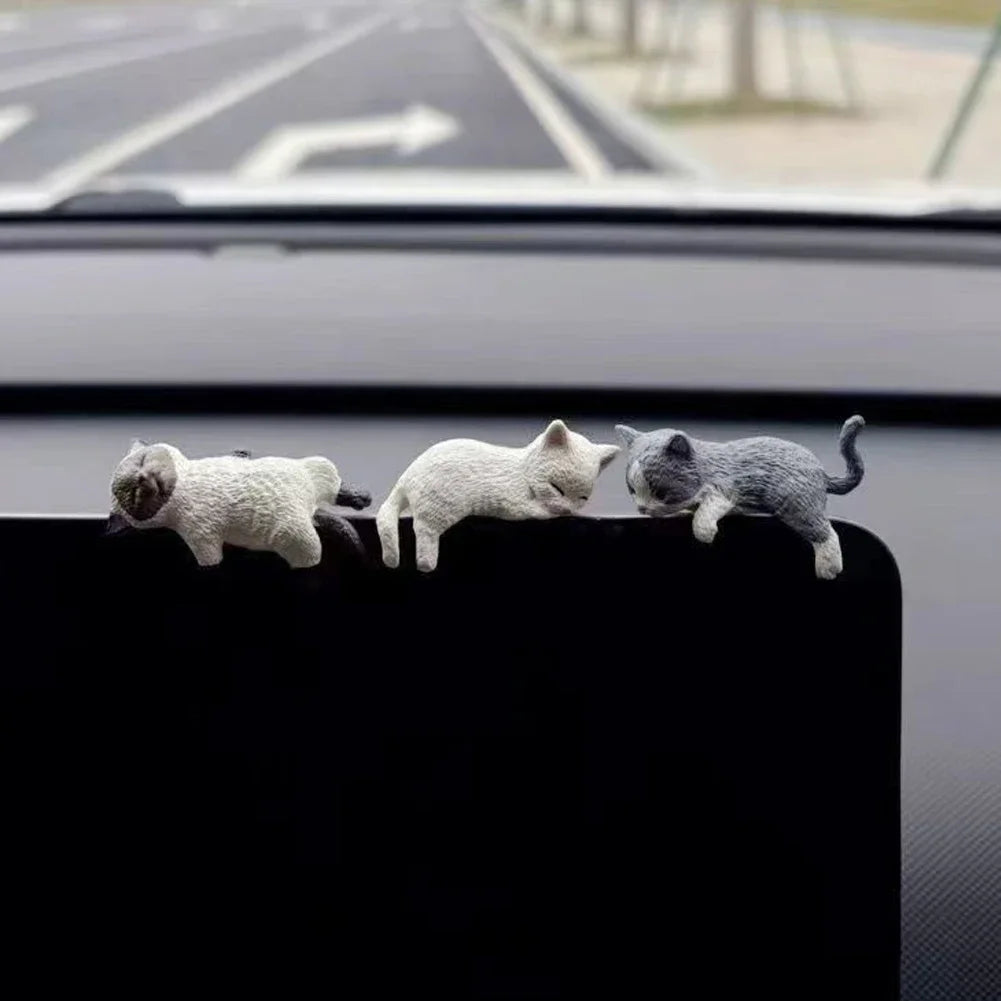 Funny Sleeping Cats Car Center Console Ornament – PVC Sleeping Kitten Interior Decoration