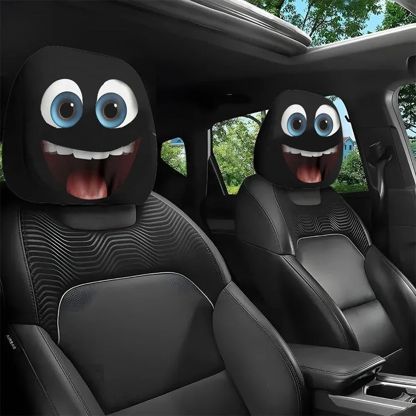 2PCS Halloween Car Headrest Covers – Funny Cartoon Eye Design Seat Headrest Protectors