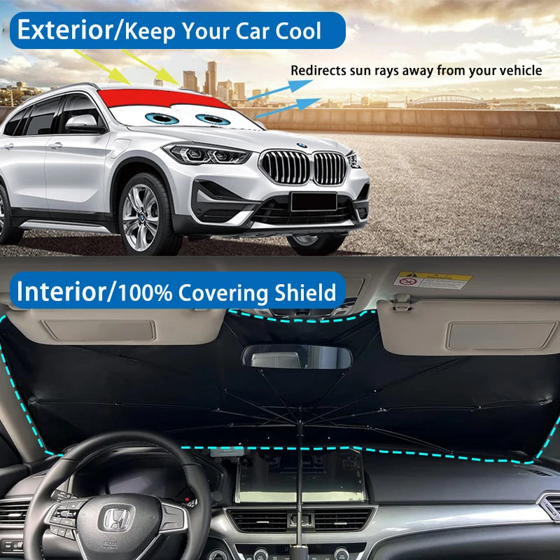 Foldable Cartoon Eyes Windshield Sunshade Umbrella