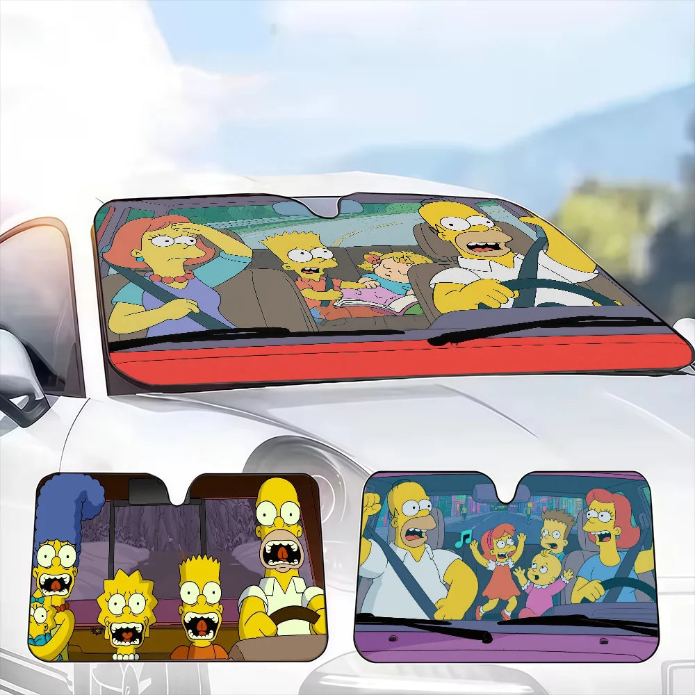 Cartoon Funny The Cool Simpsons Driving Car SunShade Windscreen Cover Shade For Car