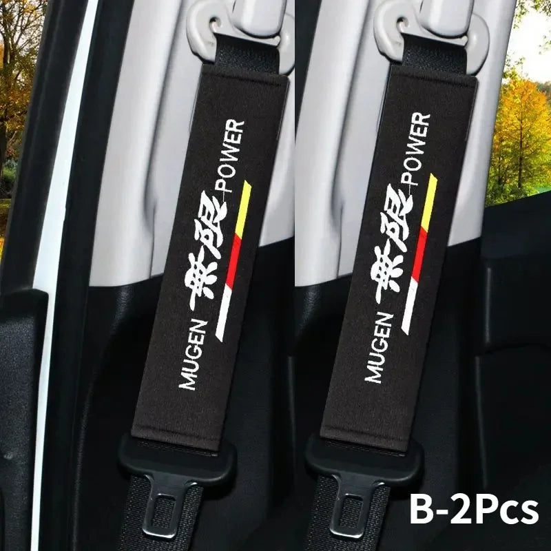 MUGEN Power Sport Car Seat Belt Shoulder Pads Set – Safety Handle Cover & Neck Pillow Styling Kit