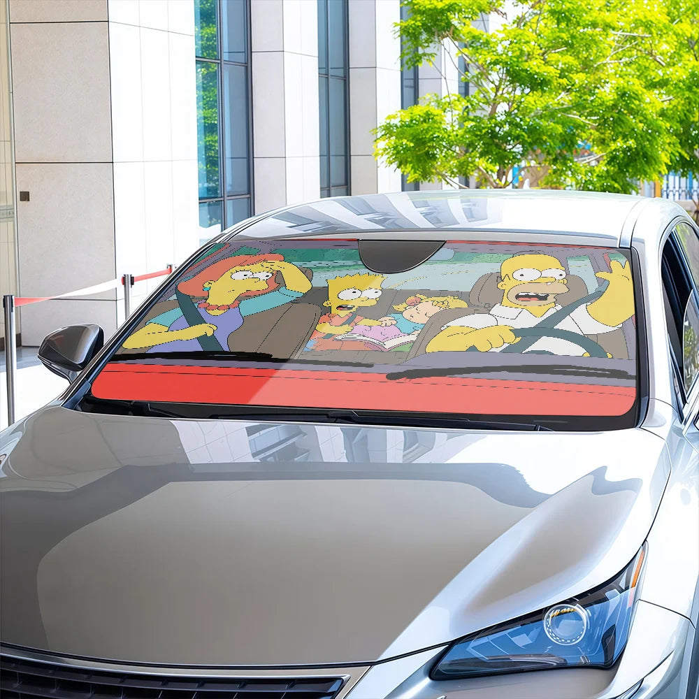 Cartoon Funny The Cool Simpsons Driving Car SunShade Windscreen Cover Shade For Car