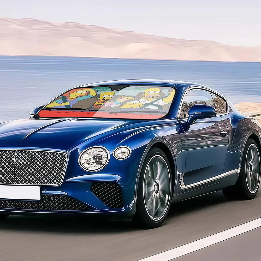 Cartoon Funny The Cool Simpsons Driving Car SunShade Windscreen Cover Shade For Car