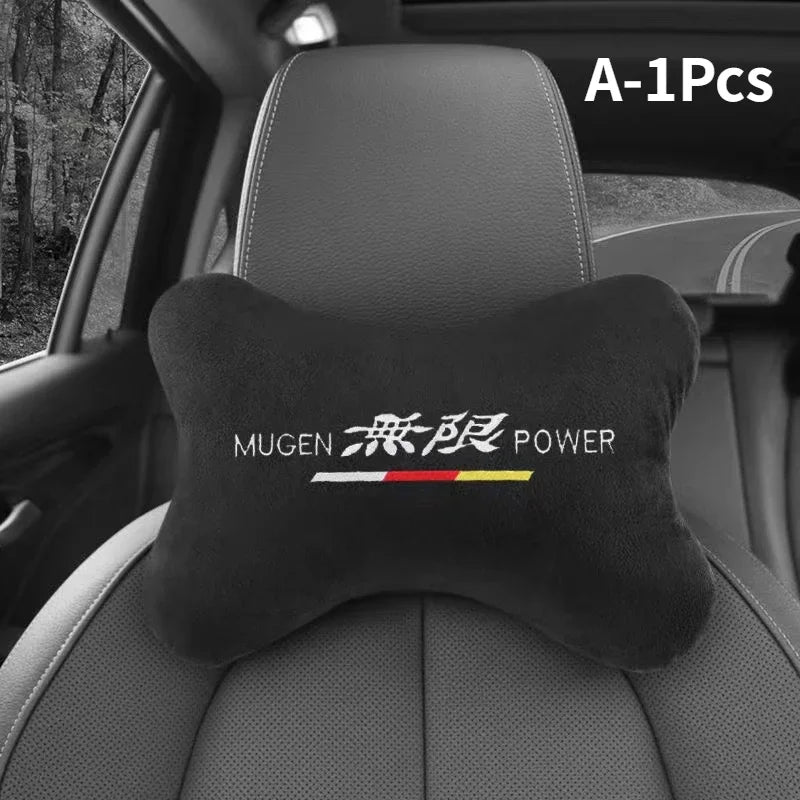 MUGEN Power Sport Car Seat Belt Shoulder Pads Set – Safety Handle Cover & Neck Pillow Styling Kit