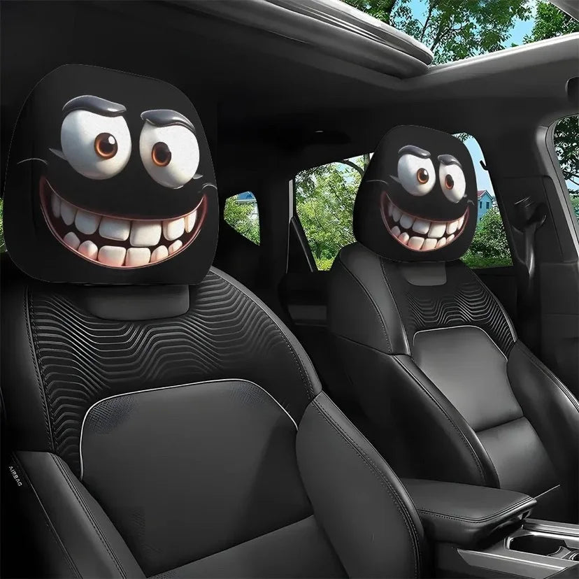 2PCS Halloween Car Headrest Covers – Funny Cartoon Eye Design Seat Headrest Protectors