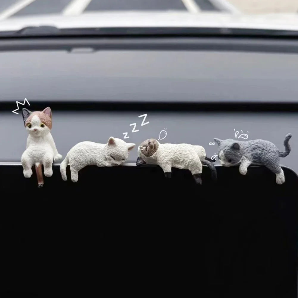 Funny Sleeping Cats Car Center Console Ornament – PVC Sleeping Kitten Interior Decoration