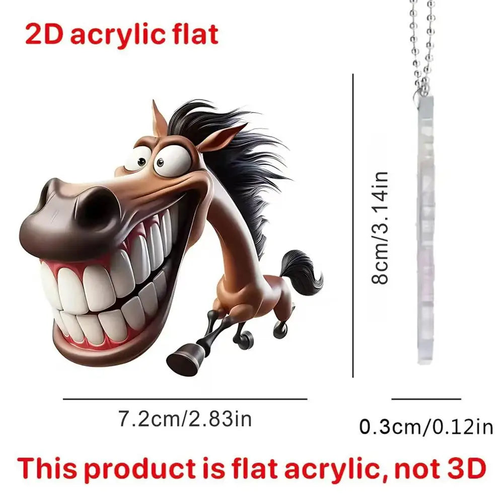 2D Cute Big Mouth Horse Rearview Mirror Pendant – Car Interior Animal Hanging Ornament