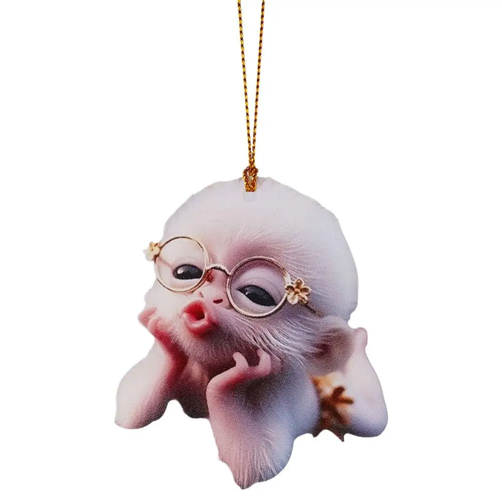 2D Cute Big Mouth Horse Rearview Mirror Pendant – Car Interior Animal Hanging Ornament