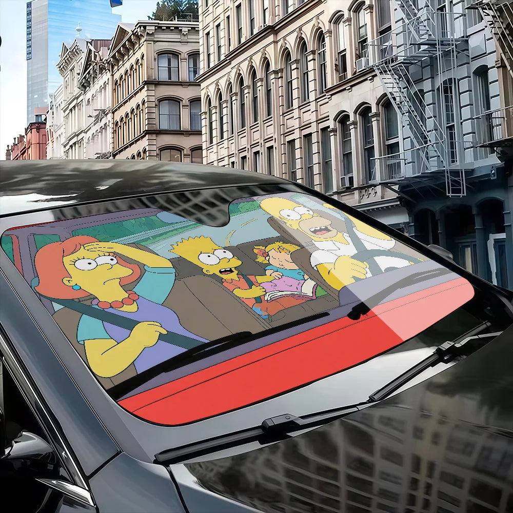 Cartoon Funny The Cool Simpsons Driving Car SunShade Windscreen Cover Shade For Car